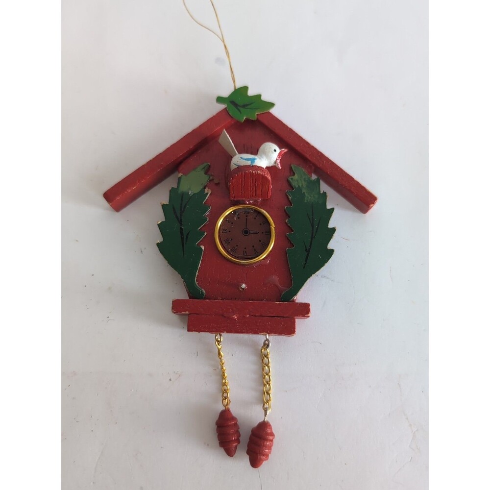 Vintage Cuckoo Clock Christmas Ornament Bird Wood